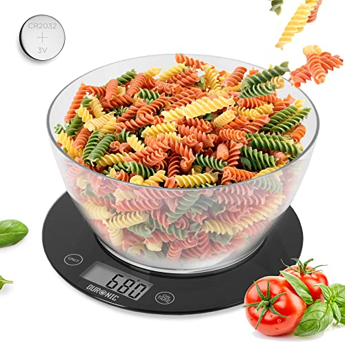 Duronic KS7000 Bilancia da cucina - Bilancia ad alta precisione con display digitale - Portata 1g / 10 kg con ciotola da 2L - Piattaforma nera e trasparente - Funzione Tara