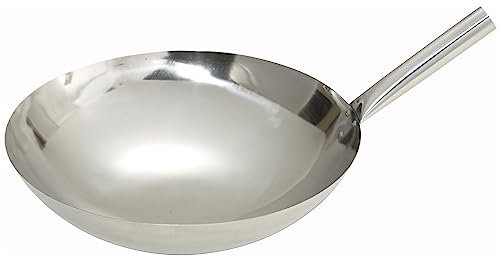 Winco WOK-16N Wok de acero inoxidable con mango de junta remachado, 16 pulgadas
