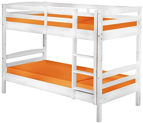 Inter Link – Etagenbett – Hochbett – Jugendbett - Rausfallschutz – Stockbett – Kinderbett – Mit 2 Lattenroste – Kiefer massivholz – Rick - Weiß lackiert – 90x190 cm