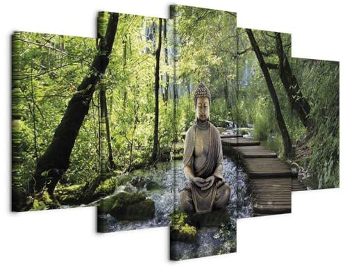 Cuadros B&D XXL - Leinwandbild Feng Shui Wald, 200x100 cm, 5-teilig, modern | Hochwertige Leinwand, sofort aufhängbar, ideal fürs Wohn- oder Schlafzimmer, wasserfest und lichtecht, langlebig, stilvoll