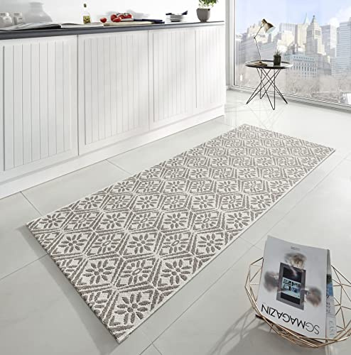 Hanse Home Soho Läufer – Küchenläufer rutschfest Teppichläufer Flachgewebe Kurzflor Teppich Küchenteppich Waschbar für Flur, Küche, Wohnzimmer, Badezimmer, Bad – Beige Creme, 80x200cm