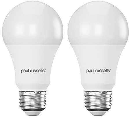 paul russells E27 Edison Screw LED Light, 13W = 100W Equivalent Bulbs, 1521 Lumens, 4000K Standard ES A60 LED GLS, Natural Large Energy Saving Non-Dimmable Lightbulbs, Cool White Frosted, 2 Pack