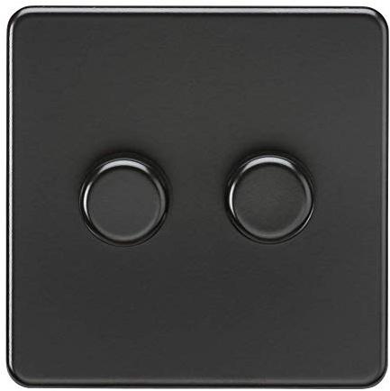 Knightsbridge SF2182MBB Screwless 2G 2-Way 10-200W (5-150W LED) Trailing Edge dimmer, 230 V, Matt Black
