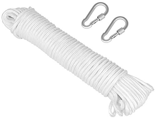 KBNIAN 25m Outdoor Wäscheleine Fahnenseil Kletterseil Nylon Wäscheseil Fischerei Bergung Seil mit 2 Metall Karabiner, für Garten, Camping, Haushalt, Outdoor