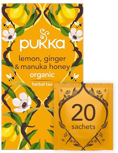 Pukka, Infusion Biologique et Ayurvédique, Goût Citron, Gingembre Et Miel De Manuka Bio, Relaxant, 100% des Ingrédients Issus du Commerce Equitable, 20 Sachets