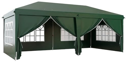 Outsunny 3 x 6 m Garden Pop Up Gazebo, Wedding Party Tent Marquee, Water Resistant Awning Canopy with Sidewalls, Windows, Carry Bag, Green