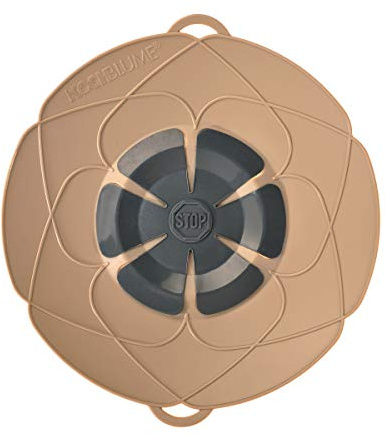 Kochblume The Original, Silicone Boil Over Protector for Pots and Pans, Microwave Lid, Splash Guard and Steamer Attachment (Taupe, L, Pot Size 14-24 cm)