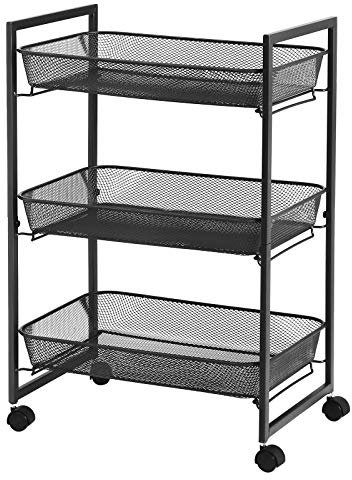 SONGMICS Rollwagen, Haushaltswagen, Badezimmerregal, Küchenregal, Nischenregal mit 3 Gitterkörben, platzsparend, einfacher Aufbau, Küche, Büro, Badezimmer, Wohnzimmer, schwarz BSC061B01