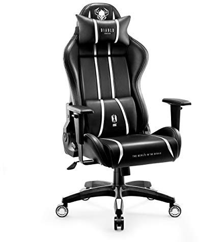Diablo X-One 2.0 Gaming Stuhl Bürostuhl Schwarz-Weiß King (XL) | Schreibtischstuhl Gamer Chair Verstellbare Armlehnen Ergonomisches Design Nacken/-Lendenkissen Wippfunktion