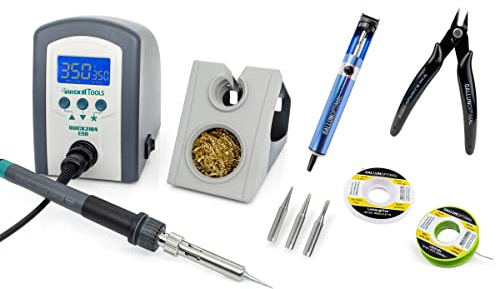 QUICK 3104 Digital Regelbare ESD Lötstation 80 Watt inkl. Lötkolben mit 2 mm Lötspitze und Zubehör - 100°- 450°C kalibrierbar - ESD Schutz