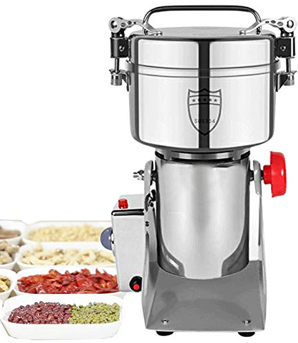 Aocay Electric Grain Grinder, Corn Grinder Timing Grain Mills Food Grade Stainless Steel Cereal Pulverizer High Speed Grinding Spice Herb Grinder, Home/Commercial
