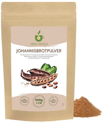 IDDA Herbal Johannesbrödpulver 500g, Malda Johannesbrödskidor, Naturligt Sötningsmedel