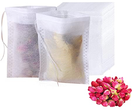 Sacchetti per Tisane 200pcs Bustine da Tè Filtro Sacchetti Sacchetti di Tè Usa e Getta Non Tessuto Sacchetti di Tè con Coulisse Bustina di Tè Vuota per Tè Sfuso e Tisane e Caffè 5x7 cm