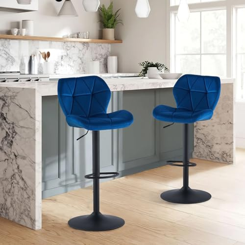 CLIPOP Barhocker Höhenverstellbar 360°Drehbar Barstühle Küchenstühle Tresenhocker Bar Hocker mit Rückenlehne und Fußstütze, (Samt Blau, 2er Set)