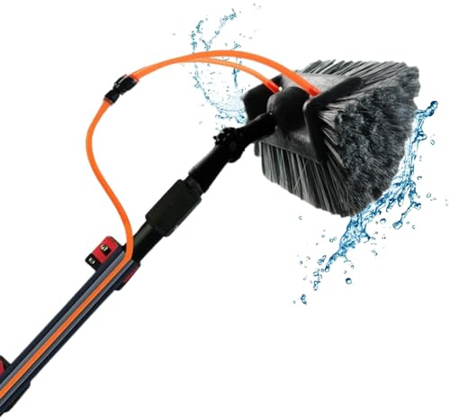 Aquascopic Teleskopstange mit interner Wasserspender und Bürste mit 5 Flächen – Fensterputzer längenverstellbar – Bis zu 8m – Fensterreiniger für Sonnenkollektoren - Interner Wasserschlauch