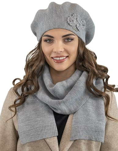 VIVISENCE Baskenmütze Damen Elegant Blume Warm Herbst Winter Accessoire 7006