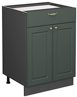 Vicco Küchenunterschrank Fame-Line, Grün-Gold Landhaus, 60 cm | MDF-Front · Ohne Arbeitsplatte · Höhenverstellbare Füße · Metallgriffe · Soft-Close