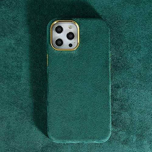 Funda de teléfono de Gamuza de Terciopelo de Lujo para iPhone 13 12 Pro MAX Mini 11 Pro MAX Marco de Lente de cámara de Metal Forro de Microfibra Cubierta Suave, Verde, para iPhone 11 Pro