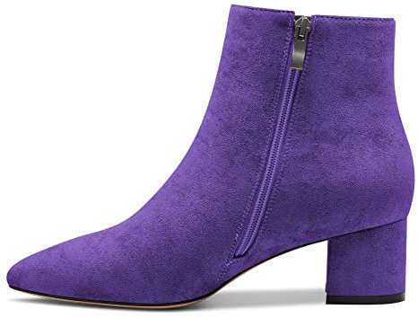 Castamere Femmes Bloc Chunky Bas Kitten Talon Heel Fermé Pointu Bout Bottines Slip-on Fermeture à Glissière Bureau Classique Dress Bottes Violet 42 EU