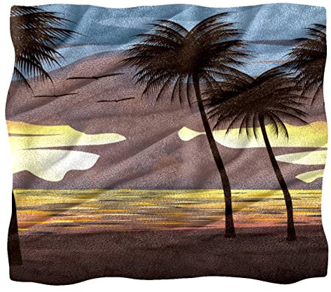 Fleece-Überwurfdecke für Couch, Sofa oder Bett, gemütliche, weiche Decken, Sonnenuntergang, Himmel mit Kokosnussbäumen
