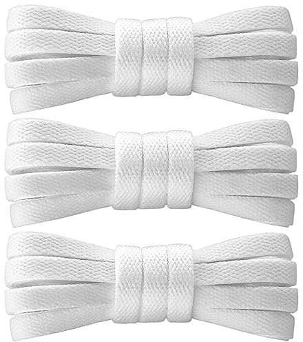 PTERYBIRD Lacci per scarpe da ginnastica, 3 paia di lacci piatti larghi 5/16, lacci di ricambio durevoli per Converse Air Force 1, Bianco, 43″ ( 110 cm ) - 3 Pairs