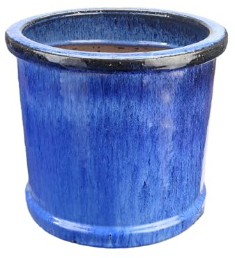 Steinzeug-Blumentopf/Pflanzkübel Zylinder Blau 38x30cm frostfest