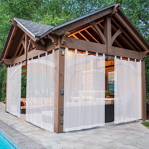Rosnek Outdoor Vorhang Wetterfest Transparent mit Klettverschluss,B132xH243cm Wasserdicht Outdoorvorhänge Außenvorhang für Balkon Terrasse Garten Pergola Pavillon Sichtschutz Sonnenschutz,2er Set
