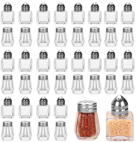 Mini-Salz- und Pfefferstreuer, Mini-Glas-Würzgläser, kleine Würfel, Gewürzstreuer, Behälter mit Edelstahldeckel, für Zuhause, Küche, Restaurant, Party, 14 ml, 2 Stile, 100 Stück