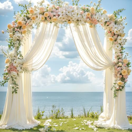 Wedding Arch Draping Fabric, 2 Panels 28 x 19Ft Ivory Wedding Arch Drapes Sheer Backdrop Curtain for Wedding Ceremony Party Ceiling Decor