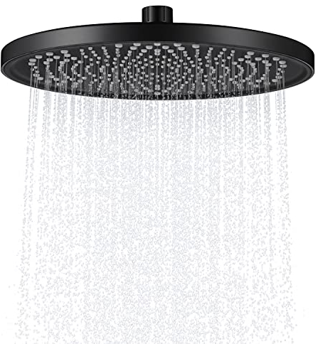 Runder Duschkopf, Regenduschkopf, YUANNY Universalbrause spritzarm und leise in der Funktion, Duschbrause, super sanftes Wasser dank mehr Düsen am Brausekopf, Einbauduschköpfe Ø 26 cm, ABS Schwarz