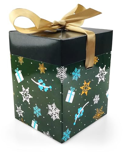 Netuno 1x Geschenkschachtel Weihnachten Grün 12x12x15 cm mit Deckel und Schleife kleine Kartonschachtel aus Pappe Weihnachts Geschenkverpackung für Kinder und Erwachsene