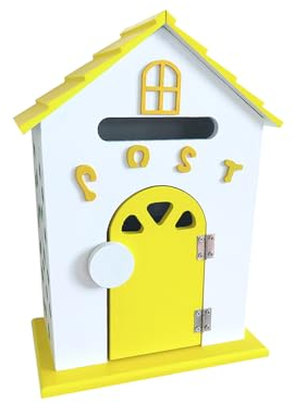 Sport Tent Briefkasten Wandbriefkasten Abschließbar Mailbox Wand Postkasten Holz Häuschen Letterbox Zeitungskasten Weiß Garten Outdoor Wanddekoration ohne Schloss, Gelb