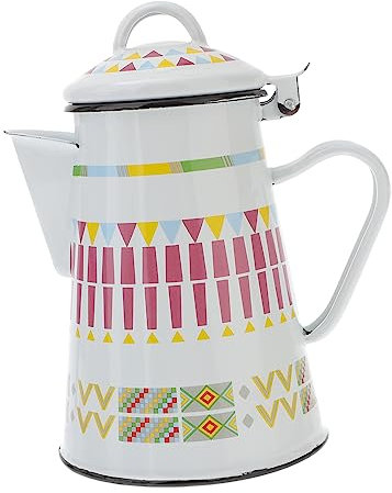 MAGICLULU Enamel Coffee Pot 0.8l White Geometric Home Water Pot Handled Kettle for Office Coffee Brewing