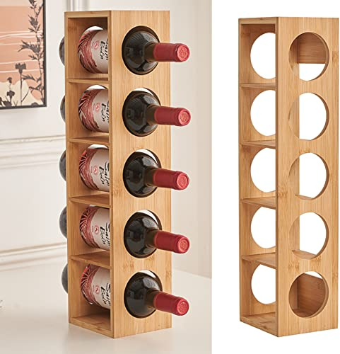 XUANYU Porte-Bouteilles en Bois pour 5 Bouteilles (50cl), Casier à Vin Range Bouteille, Casier à Vin en Bambou, Étagère à Vin Extensible, Horizontal/Vertical 5 Modulable, 13,5×12×53 cm