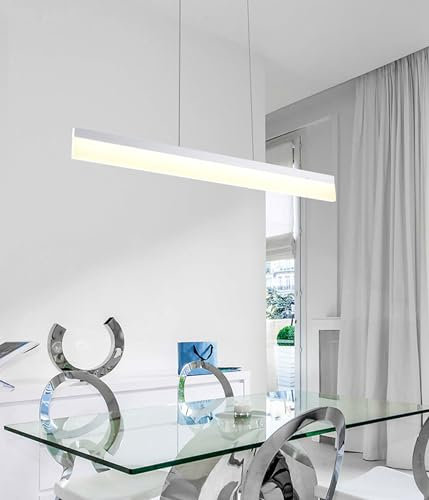 LED pendelleuchte esszimmer Dimmbare Bürolampe hängelampe esstisch Linear design hängeleuchte mit Fernbedienung Höhenverstellbar Deckenlampe Wohnzimmerlampe hängend Esstischlampe (weiß, L80CM)