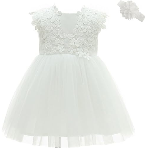 AHAHA Robe Bebe Fille Ceremonie Princesse Mariage Robe Bapteme Fille Bebe Blanc 18M