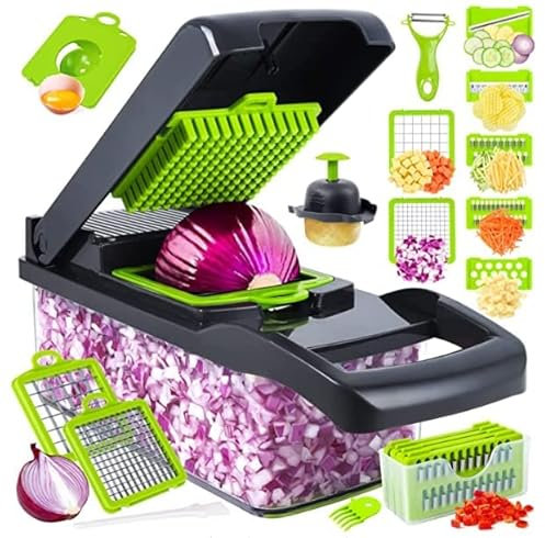 PacuM Vegetable Chopper, Pro Onion Chopper, 14 in 1Multifunctional Food Chopper, Kitchen Vegetable Slicer Dicer Cutter,Veggie Chopper With 8 Blades,Pro Carrot and Garlic Chopper With Container