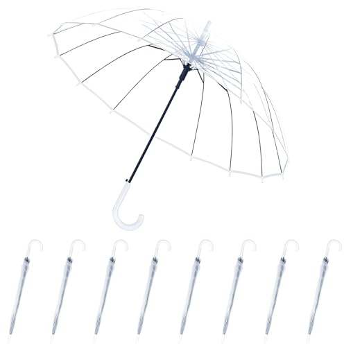 Kvittra 8 transparente Hochzeitsschirme, 91,4 cm, großer Regenschirm, winddicht, Blasen-Regenschirme mit J-Hakengriff für Braut, Bräutigam, Geschenk, Foto-Requisite, Hochzeiten, Reisen