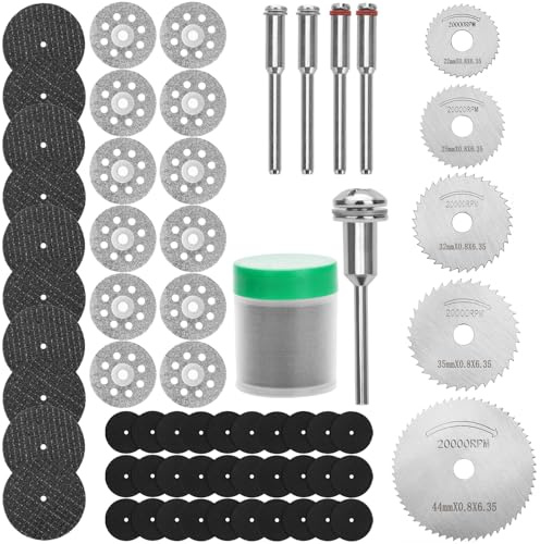 Nutmanel Diamond Cutting Wheel Discs Set 60Pcs, Cutting Disc Set for Rotary Tool Accessories, HSS Saw Disc Wheel Cutting Blades for Drills Rotary Tools, for Wood Plastic Metal Cutting Glass Stone