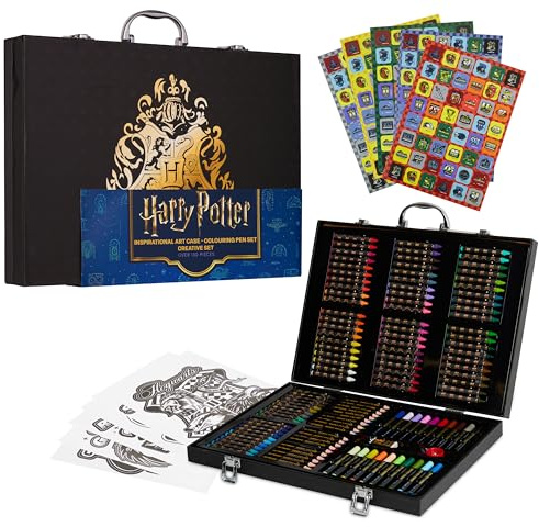 Harry Potter Malkoffer, Malset für Kinder mit Wachsmalstifte, Buntstifte, Filzstifte und Reisekoffer, Geschenke für Kinder (Schwarz)