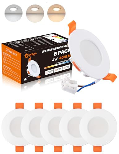 CybaaLuxz LED Einbaustrahler, 4W 400LM, Φ65-70mm, 3000K/4000K/6500K Dimmbar, 3 CCT in 1 Flach Spots Einbauleuchten, 6 Stück
