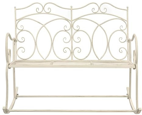 HETFTJN Esszimmerbank Gartenbank Bierbankgarnitur Balkon Sessel - Gartenbank 104 cm Eisen Antik Weiß für Balkon Park Terrassen Garten