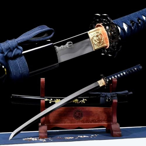 T8-Stahl geschmiedet Samurai-Schwert mit Abgedeckter Tonbrandprozess，EisenHandschutz,Holzscheide,handgefertigt japanischen Wakizashi katana für Kendo-Training,Sammlung,Ausstellung,Cosplay– 78 cm