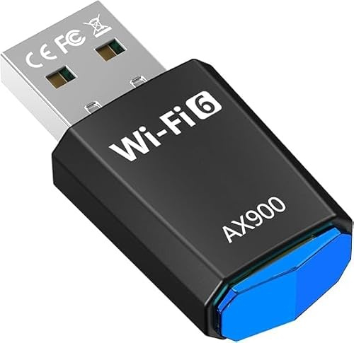 AX900 Adaptateur WLAN USB double bande 2,4 GHz/5 GHz avec pilote intégré, adaptateur WiFi USB 6 pour PC/ordinateur de bureau/ordinateur portable, compatible avec Windows 11/10/8.1/8/7