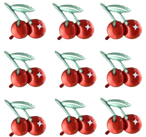 9 Pcs Cherry Balloon Fruit Foil Balloon 50cmx52cm Cherry for Birthday, Cherry Theme Party Decoration