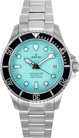 RATIO FreeDiver Sapphire Crystal Diver Watch Japanese Automatic Movement Dive Watch 200m Water Resistant Diving Watch (Ice Blue)