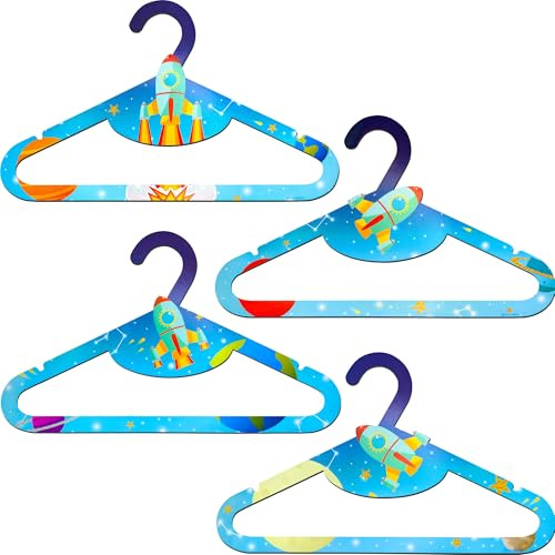Dalber Perchas Infantiles Decorativas - Madera ecológica compactada MDF - Rocket Cohete Pack 8 uds. (2 x Modelo) - 31 cm - Perchas Armario Bebé y Niños con Diseño Divertido – Seguras y Resistentes.
