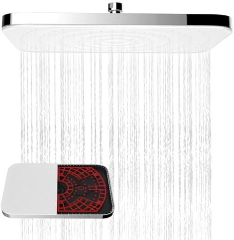 Hibbent självrengörande regnduschhuvuden, fast duschhuvud 30 x 20 cm, fyrkantig, högt tryck, vit panel med kromram