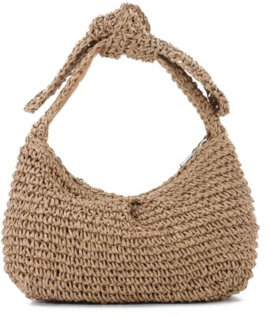 Ynport Crefreak Bolso de Playa de Paja para Mujer - Bolso de Hombro Hobo de Verano con Detalle de Nudo de Lazo, Bolso de Mano con Asa Superior para Viajes de Vacaciones