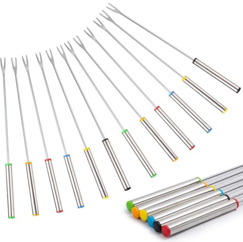 Yopeissn 12 forchette da fonduta a 9,5 colori, in acciaio , per frutta con blocco del